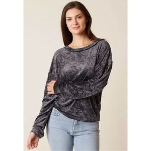 NWT Free People We The Free Milan Crushed Velvet Top Gray Long Sleeve Blouse M